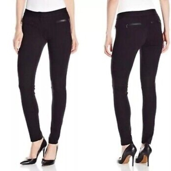 Paige black Los Feliz slim pants with leather trim - size 28 - Picture 2 of 8